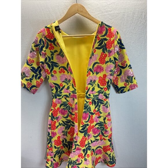 SALONI Celia Yellow Embroidered sequin half Sleeve Dress Size 4 cocktail party - Picture 8 of 15